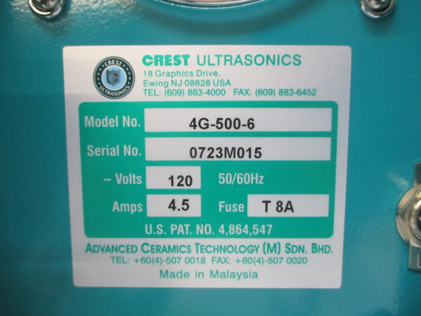 CREST ULTRASONICS 4G-500-6 120V 4.5A NSNP