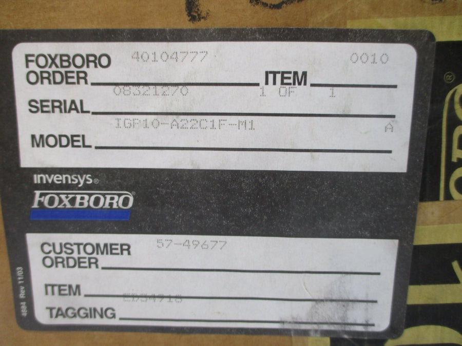 FOXBORO IGP10-A22C1F-M1 12.5-42VDC 30PSI NSMP