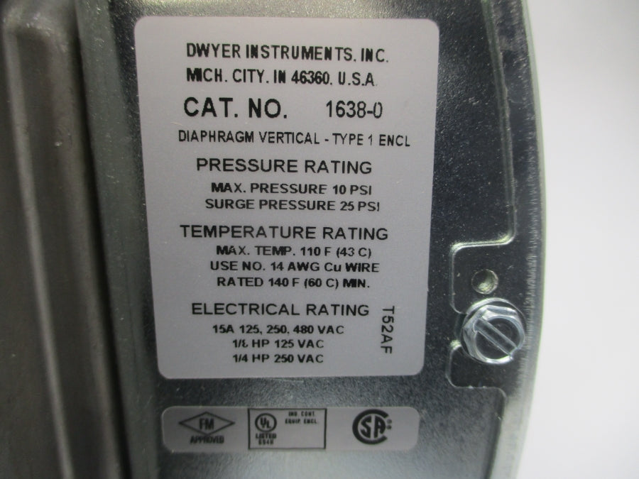 DWYER 1638-0 480VAC 15A 10-25PSI NSMP