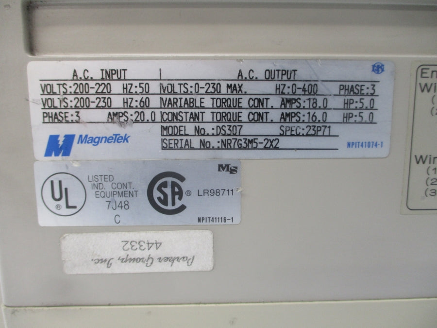 MAGNETEK DS307 23P71 200-220/230VAC 20.00A UNMP