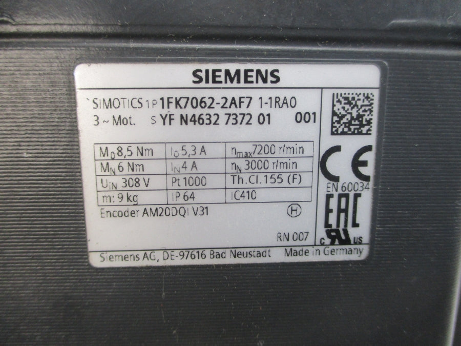 SIEMENS 1FK7062-2AF71-1RA0 308V 5.3/4A NSNP