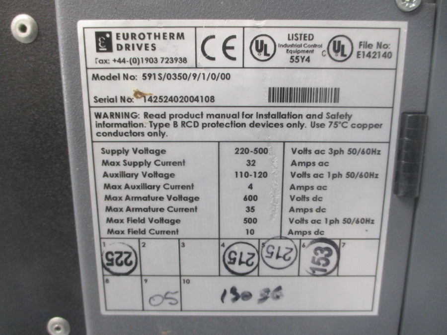 EUROTHERM DRIVES 591S/0350/9/1/0/00 220-500VAC 32A UNMP