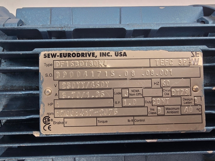 SEW-EURODRIVE DF16BDT80N4 230/460V 3.70/1.85A NSNP