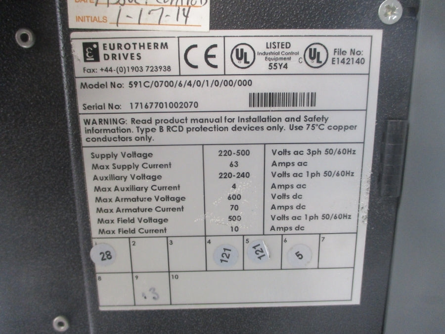 EUROTHERM DRIVES 591C/0700/6/4/0/1/0/00/000 220-500VAC 63A UNMP