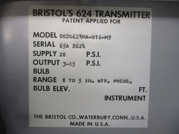 BRISTOL'S 624 0G2G624MA-V16-M9 3-15PSI UNMP