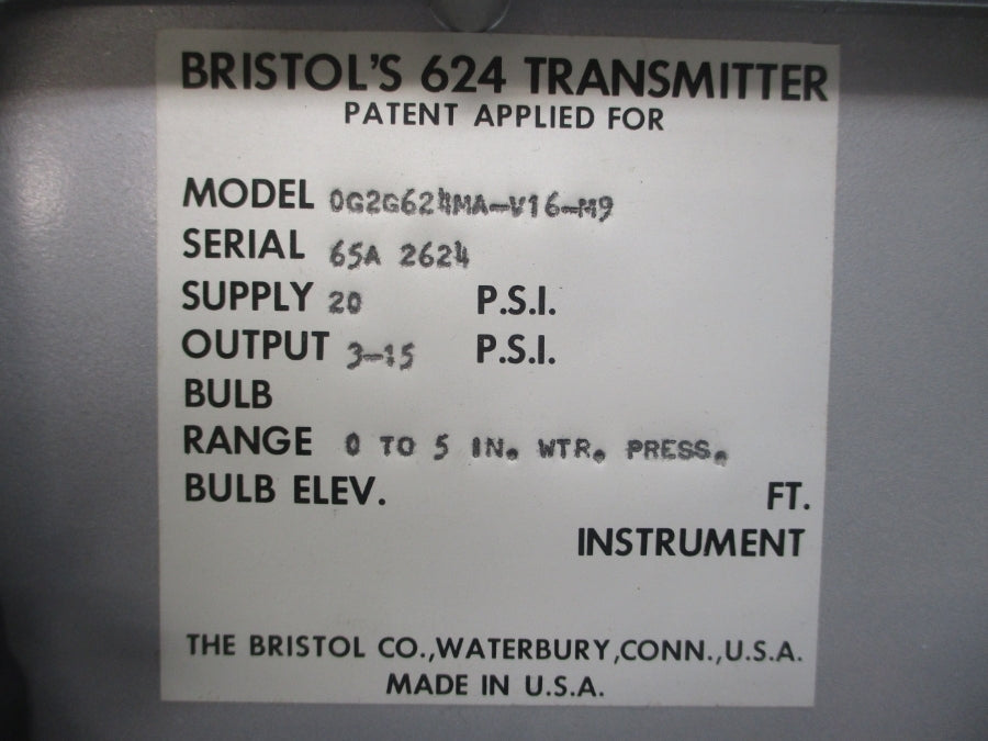 BRISTOL'S 624 0G2G624MA-V16-M9 3-15PSI UNMP