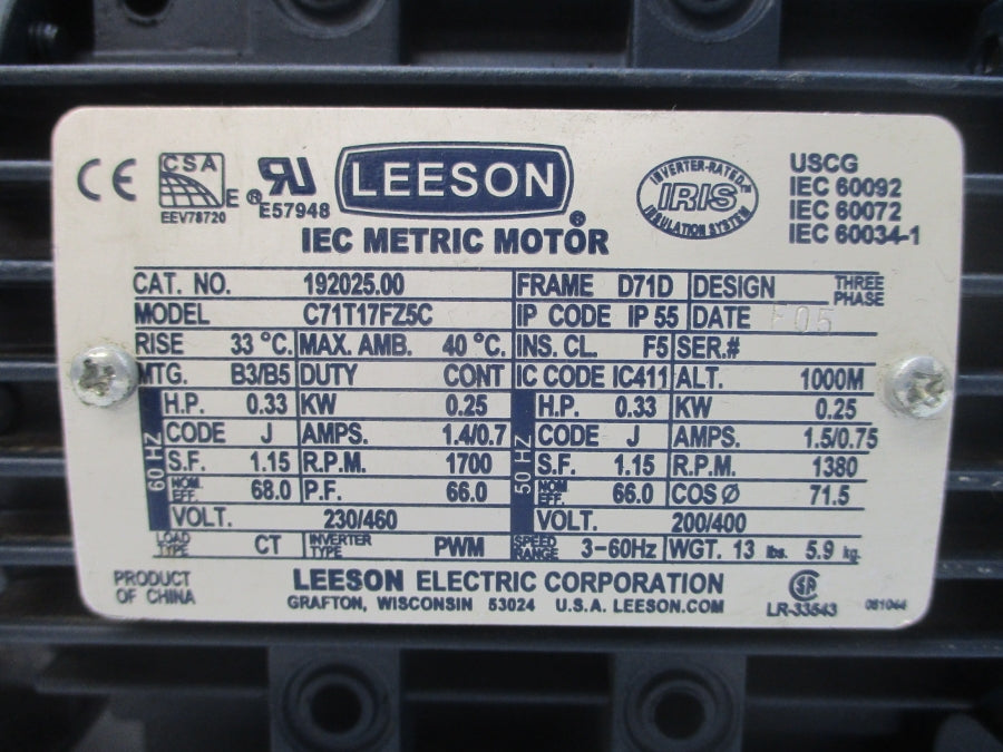 LEESON 192025.00 C71T17FZ5C 230/460V 1.4/0.7A NSNP