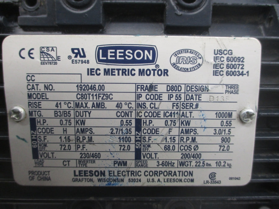 LEESON 192046.00 C80T11FZ9C 230/460V 2.7/1.35A NSNP