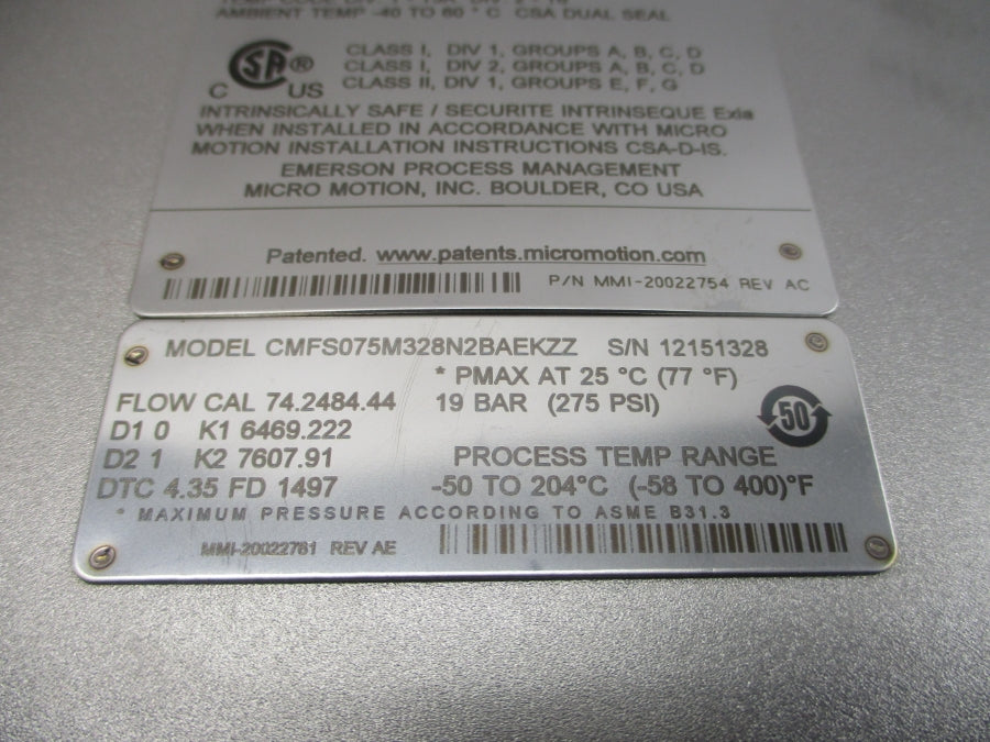 MICRO MOTION CMFS075M328N2BAEKZZ 17.3V 275PSI NSNP
