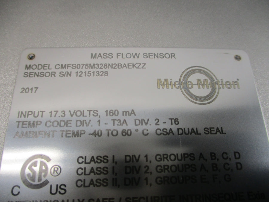 MICRO MOTION CMFS075M328N2BAEKZZ 17.3V 275PSI NSNP