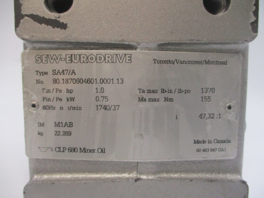 SEW-EURODRIVE SA47DRE80M4/RI 330/575V 2.00/1.15A NSNP
