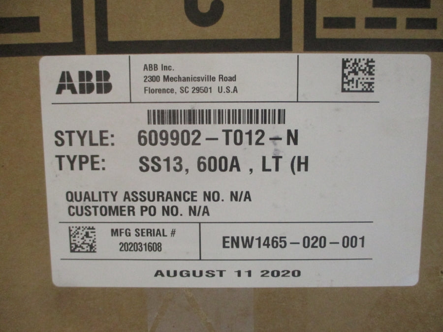 ABB 609902-T012-N SS13 600A NSMP