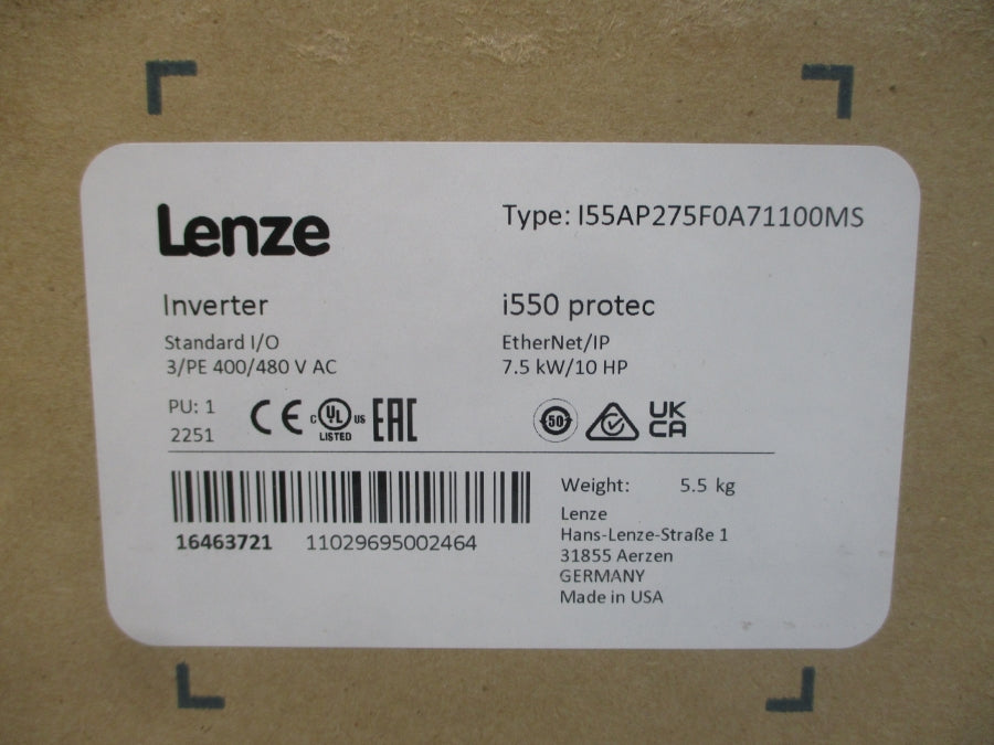 LENZE I55AP275F0A71100MS 400/480VAC 20/16.6A NSMP