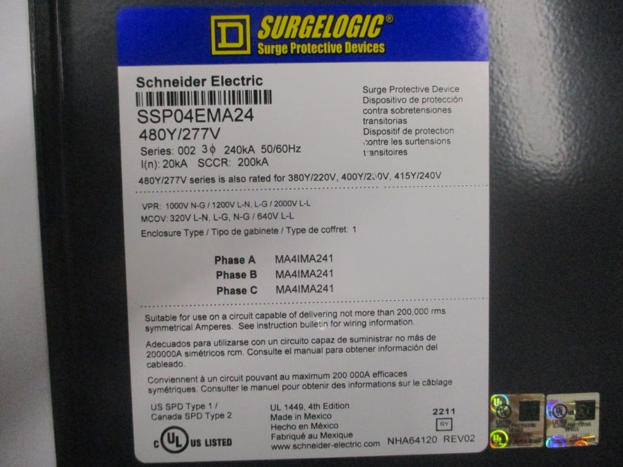 SQUARE D SSP04EMA24 SER. 002 277V REV. 02 NSNP