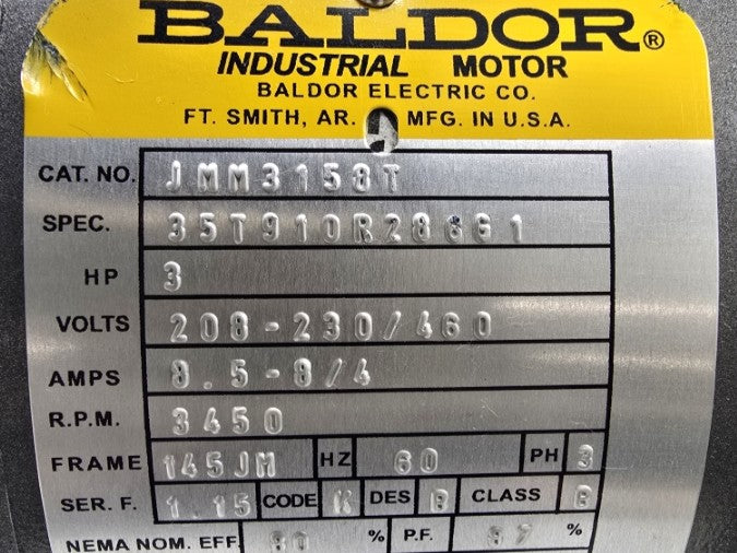 BALDOR JMM3158T 35T910R286G1 208-230/460V 8.5-8/4A NSNP