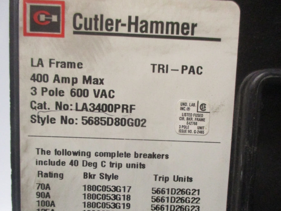 CUTLER HAMMER LA3400PRF 5685D80G02 600VAC 400A NSNP