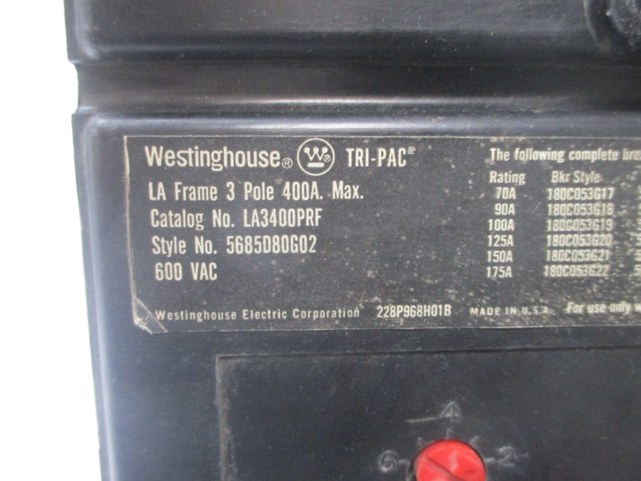 WESTINGHOUSE LA3400PRF 5685D80G02 600VAC 400A UNMP