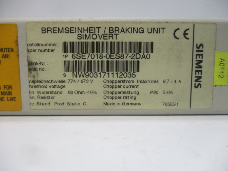 SIEMENS 6SE7018-0ES87-2DA0 774/673V 9.7/4A UNMP