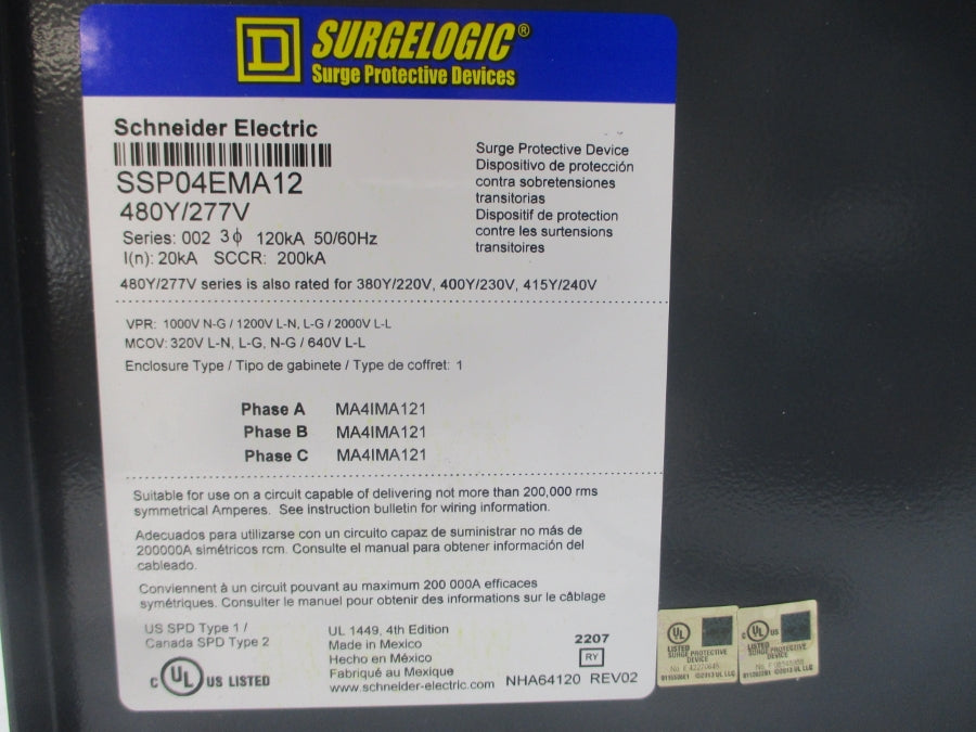 SQUARE D SSP04EMA12 SER. 002 277V REV. 02 NSMP