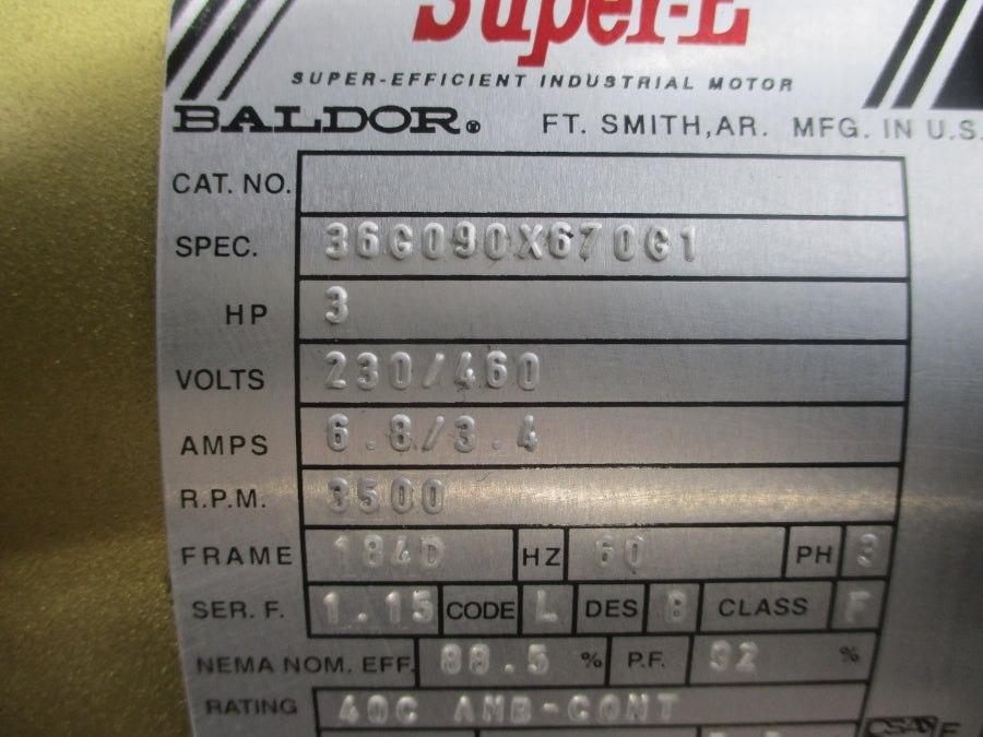 BALDOR 36G090X670G1 230/460V 6.8/3.4A NSNP