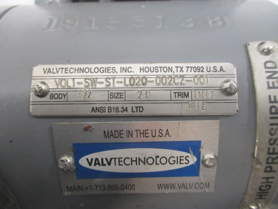 VALVTECHNOLOGIES V0L1-SW-ST-L020-002CZ-002 2.0" UNMP