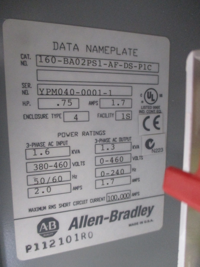 INDUSTRIAL SPARE PART 160-BA02PS1-AF-DS-P1C 380-460VAC 2.0A NSNP