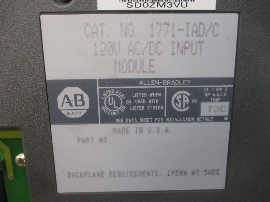 INDUSTRIAL SPARE PART 1771-IAD SER. C 120VAC/DC UNMP