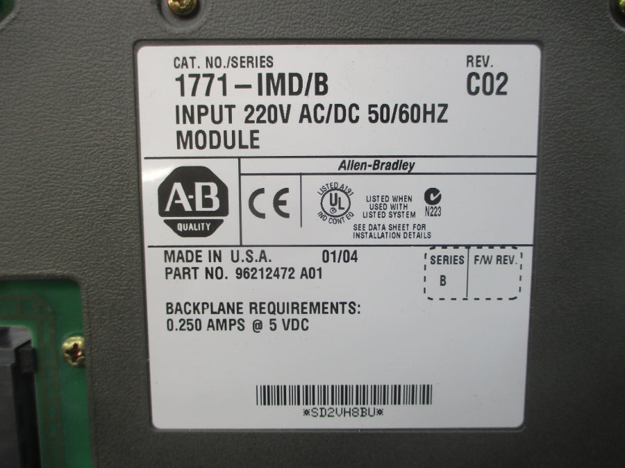INDUSTRIAL SPARE PART 1771-IMD SER. B 220VAC/DC 0.250A REV. C02 UNMP