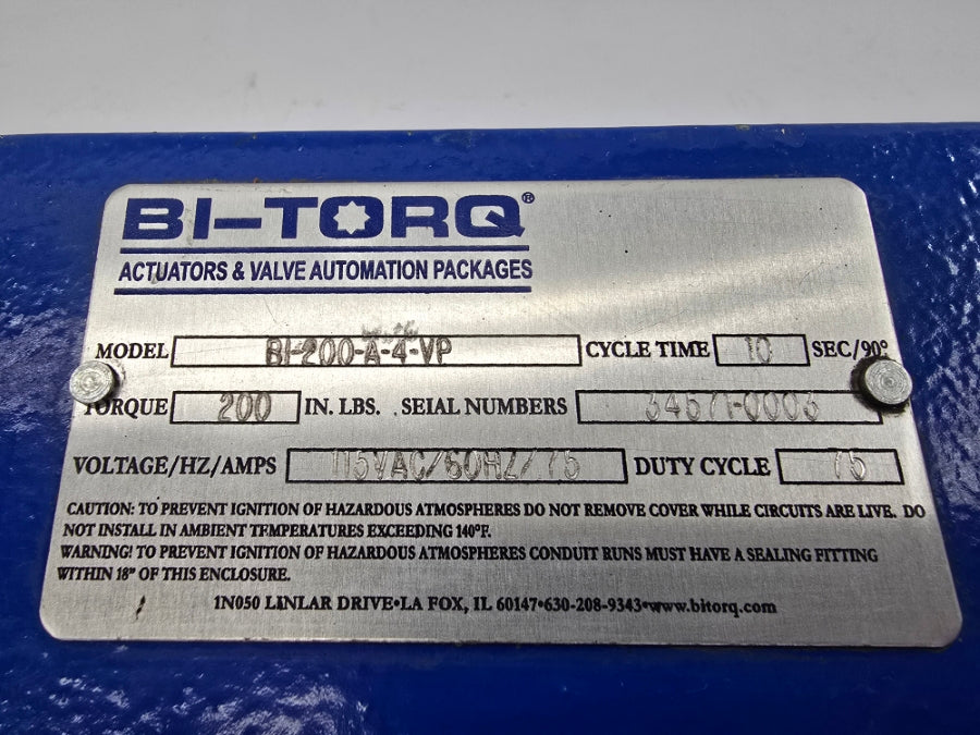 BI-TORQ IS2P15200EA4VP BI-200-A-4-VP 115VAC .75A NSNP