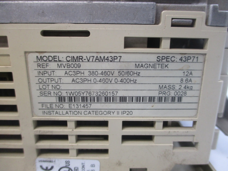 YASKAWA CIMR-V7AM43P7 380-460VAC 12A (AS PICTURED) UNMP