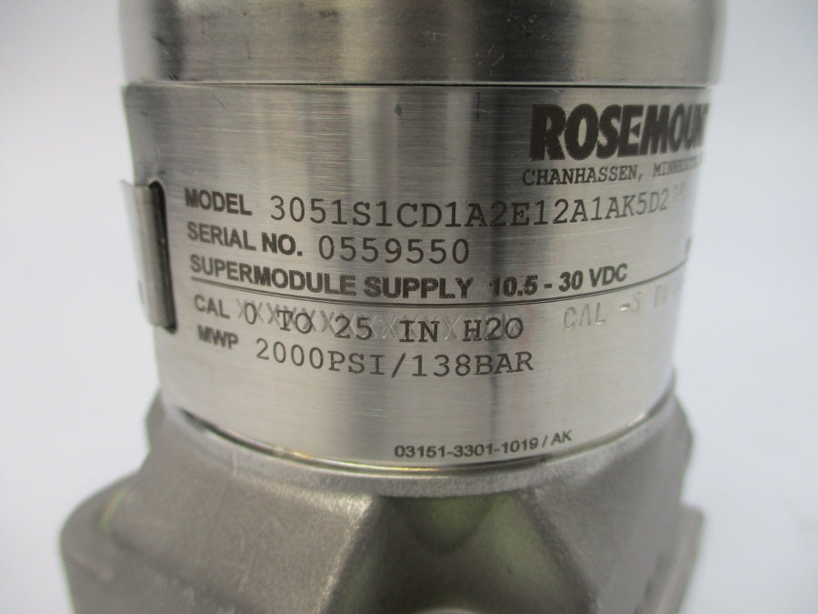 ROSEMOUNT 3051S1CD1A2E12A1AK5D2B4 10.5-30VDC 2000PSI NSNP
