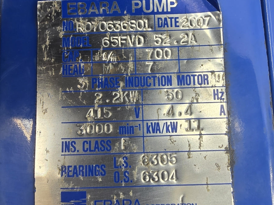 EBARA PUMP 65FVD52.2A 415V 4.4A NSNP