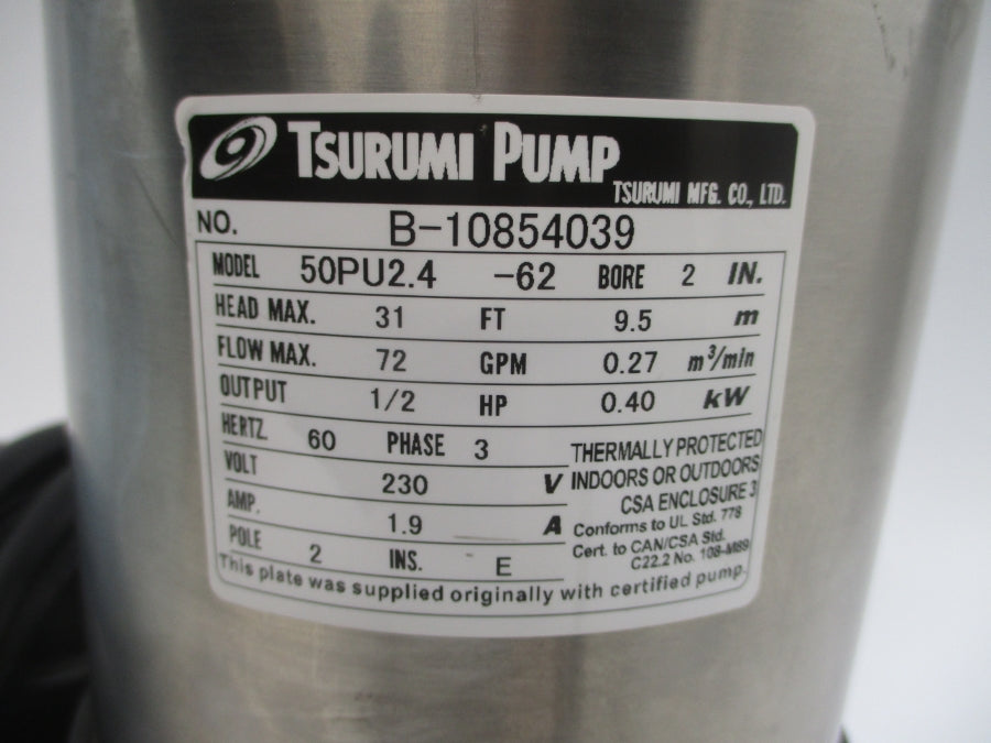 TSURUMI PUMP 50PU2.4-62 230V 1.9A NSNP