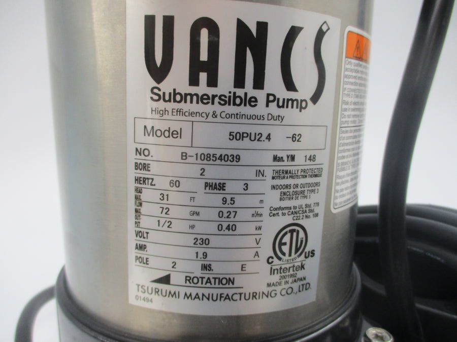 TSURUMI PUMP 50PU2.4-62 230V 1.9A NSNP