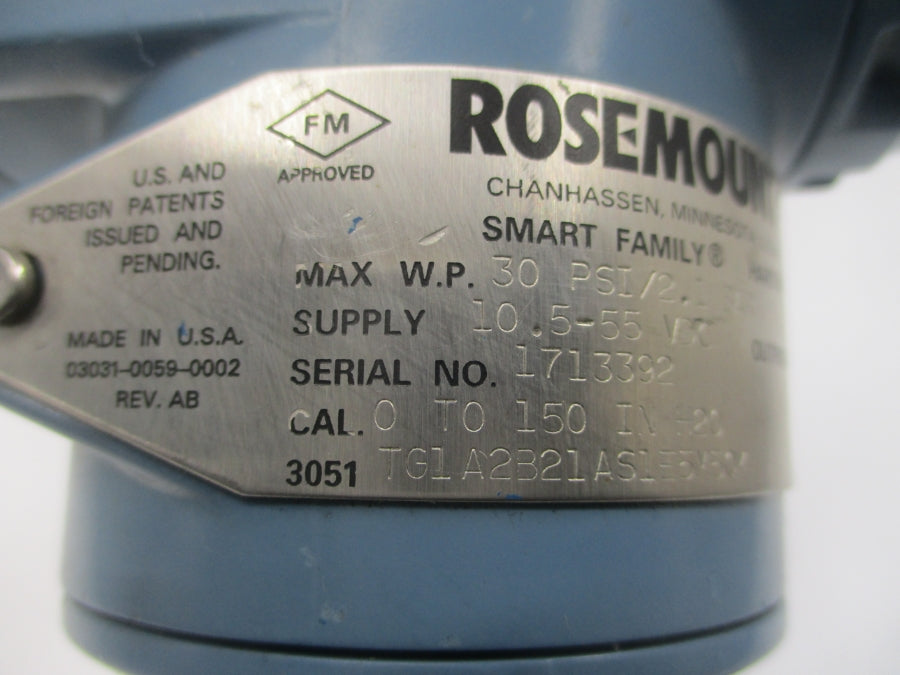 ROSEMOUNT 3051TG1A2B21AS1E5M5Q4 10.5-55VDC 30PSI UNMP