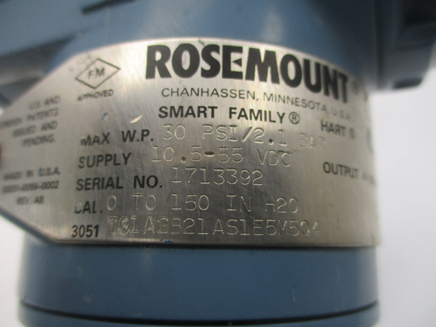 ROSEMOUNT 3051TG1A2B21AS1E5M5Q4 10.5-55VDC 30PSI UNMP