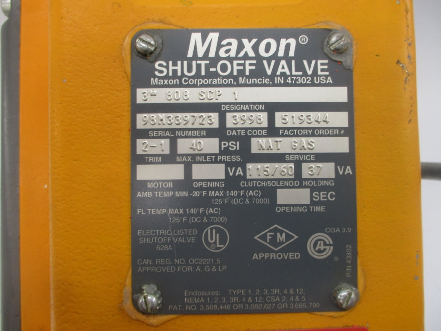 MAXON 808SCP1 115V 628A 40PSI 3" UNMP