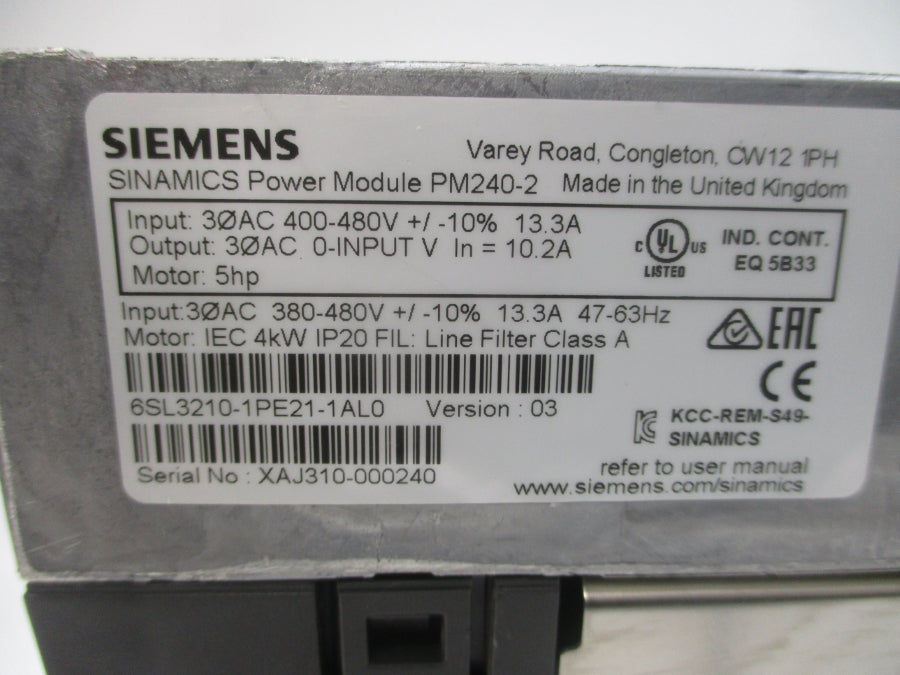 SIEMENS 6SL3210-1PE21-1AL0 400-480VAC 13.3A UNMP