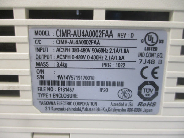 YASKAWA CIMR-AU4A0002FAA 380-480VAC 2.1/1.8A REV. D UNMP