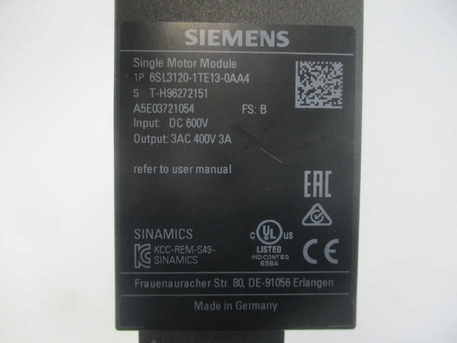 SIEMENS 6SL3120-1TE13-0AA4 600VDC 3A UNMP