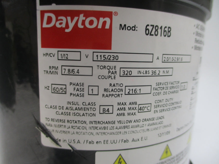 DAYTON 6Z816B 115/230VAC 2.0/1.0-2.9/1.6A NSNP