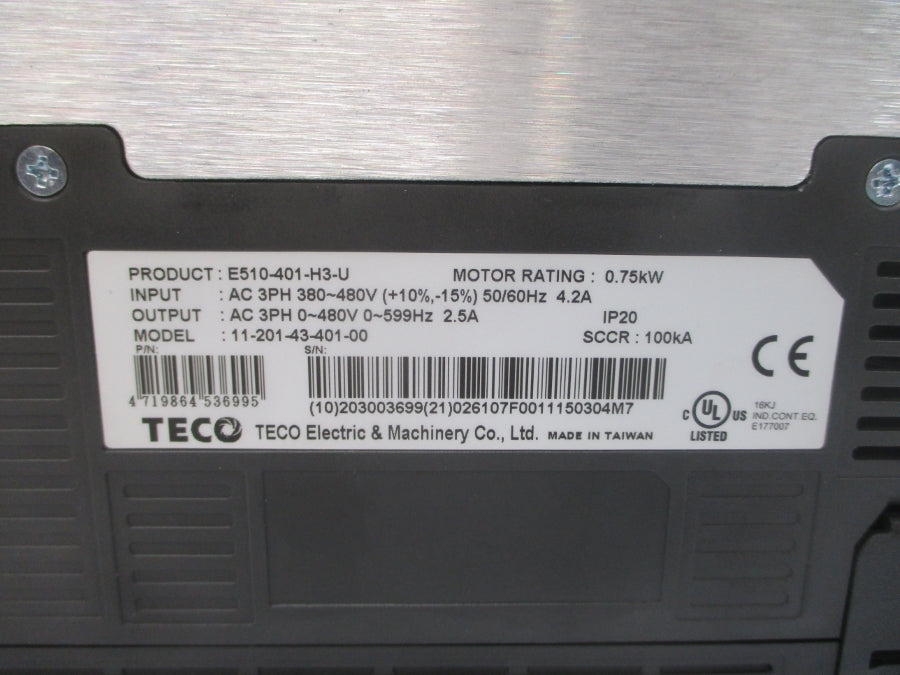TECO E510-401-H3-U 11-201-43-401-00 380-480VAC 4.2A NSMP
