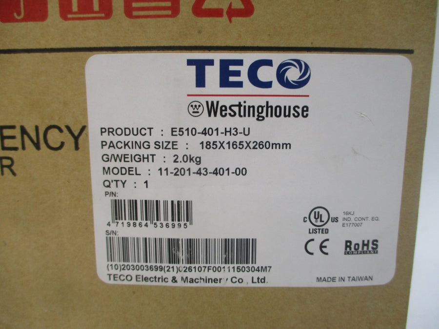 TECO E510-401-H3-U 11-201-43-401-00 380-480VAC 4.2A NSMP