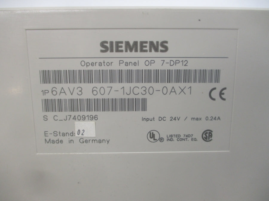 SIEMENS 6AV3607-1JC30-0AX1 24VDC 0.24A NSMP