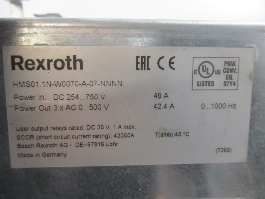 REXROTH HMS01.1N-W0070-A-07-NNNN R911295326 254-750VDC 49A UNMP