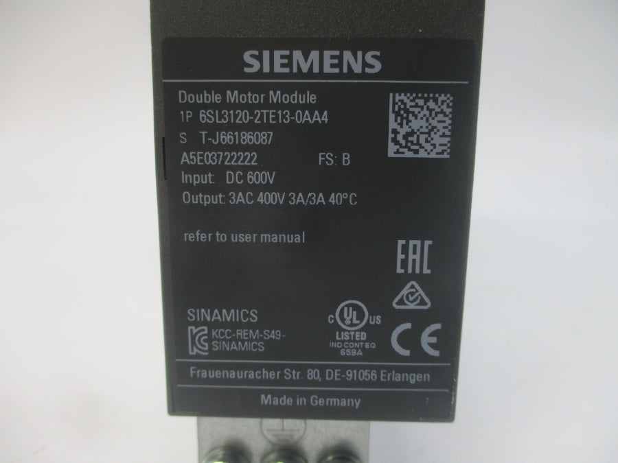 SIEMENS 6SL3120-2TE13-0AA4 600VDC 3A NSMP