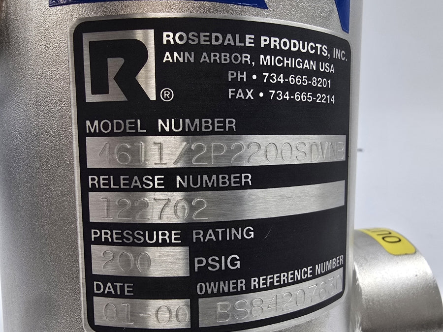 ROSEDALE PRODUCTS 4611/2P2200SDVNB 200PSI NSNP