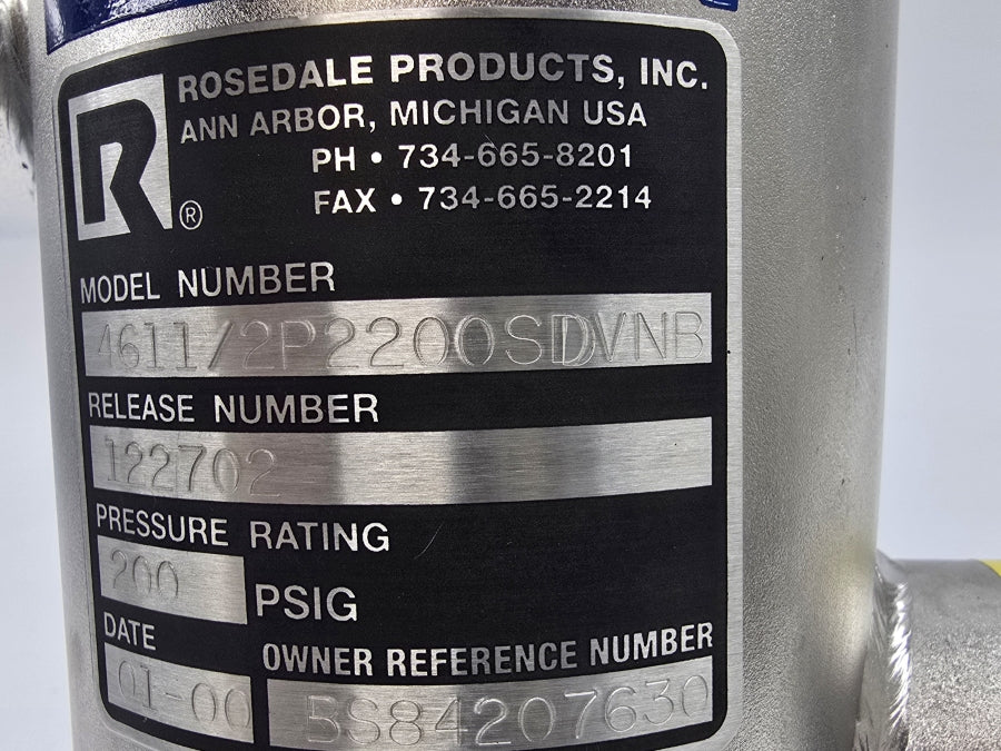 ROSEDALE PRODUCTS 4611/2P2200SDVNB 200PSI NSNP