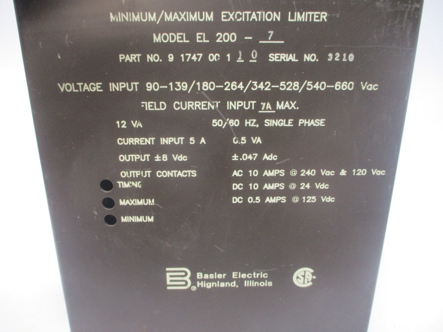 BASLER ELECTRIC EL200-7 9174700110 540-660VAC 7A UNMP