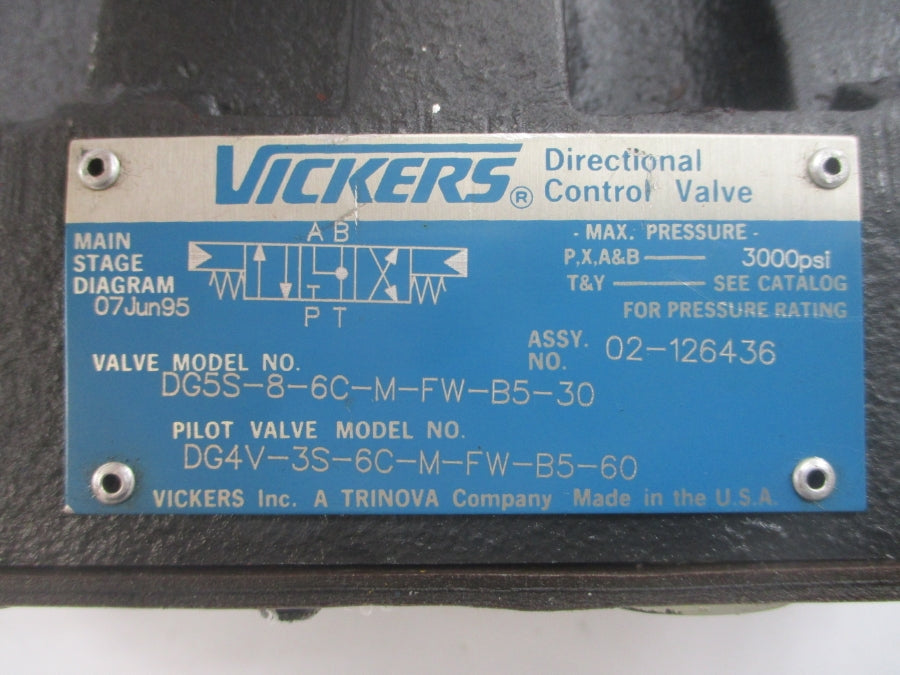 VICKERS DG5S-8-6C-M-FW-B5-30 02-126436 110/120V .48/.46A 3000PSI NSNP